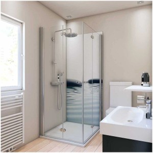 Pannello posteriore doccia Breuer con motivo acqua Zen in una doccia moderna.