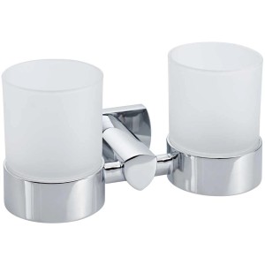 Diaqua Biasca doppio portabicchiere in cromo e vetro per accessori bagno.