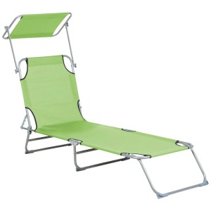 Lettino prendisole Beliani Foligno II verde lime con parasole e schienale regolabile.