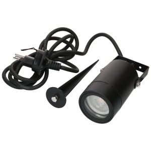 Faretto da giardino MaxGarden Marso in alluminio nero con picchetto e cavo per la distribuzione di energia esterna.