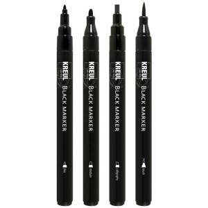 Kreul Black Marker 4er-Set: Stifte mit feiner, mittlerer, Kalligraphie- und Pinselspitze.