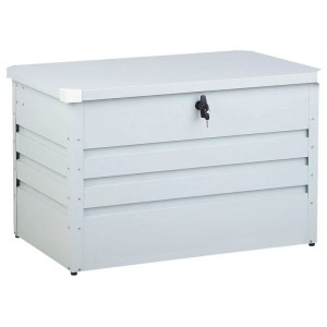 Coffre de rangement coussins Beliani Cebrosa en acier gris clair verrouillable, 64x100x62cm.