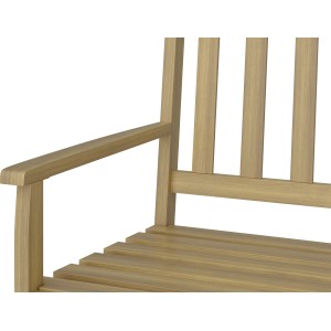 Dettaglio della panca da giardino Kentwood in legno di acacia effetto teak, 2 posti.