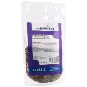 Eric Schweizer Sandschmaus Pic-Mix, 140g, mangime complementare per uccelli. Semi, erbe e grit di conchiglie in sacchetto.