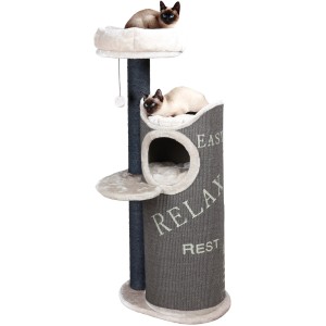 Arbre à chat Trixie Juana, 134 cm, gris/gris clair avec deux chats siamois.