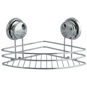 Étagère d'angle de douche MSV avec ventouses en acier chromé pour mur de salle de bain.