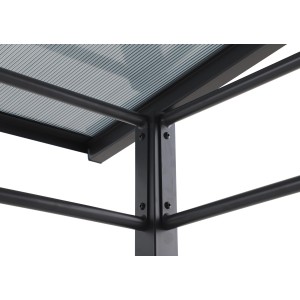 Dettaglio del gazebo Bramston in alluminio antracite con tetto trasparente.