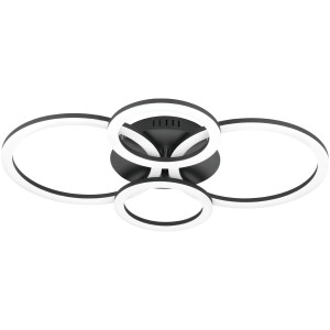 Plafonnier LED moderne Eglo Parrapos-Z, 61,4x45 cm, noir et blanc, avec profils LED ronds.