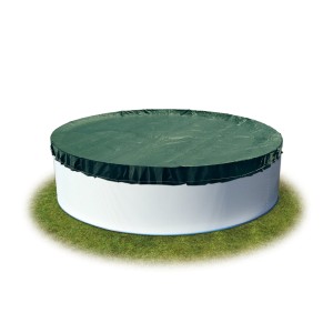Bâche d'hiver Steinbach pour piscine ronde Ø 460 cm, couverture de piscine verte sur piscine blanche.
