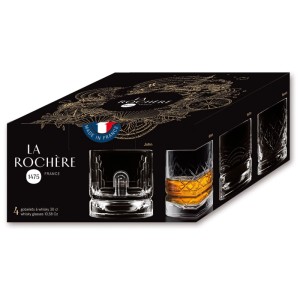 Set di bicchieri da whisky La Rochere, 4 bicchieri trasparenti con diversi motivi, 30 cl.