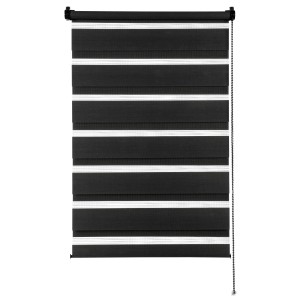 Store double noir Gardinia EasyFix, 60x150 cm, avec des rayures transparentes et opaques.