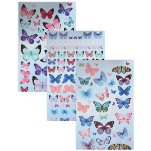 Stickerbook avec 6 feuilles de motifs de papillons colorés pour le bricolage et la décoration.