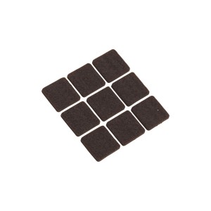 9 patins en feutre marron autocollants 25x25 mm pour protéger meubles et sols.