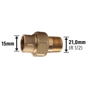 Raccordo a saldare in bronzo rosso, 15 mm x 21 mm (R 1/2), per tubi in rame.