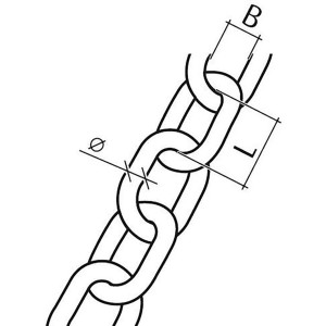 Illustrazione di una catena di saldatura in acciaio Conacord color ottone, forma A, con dimensioni.