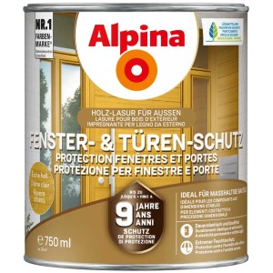 Dose Alpina Fenster- & Türen-Schutz Eiche hell, Holzlasur für Aussenanwendung, 750ml.