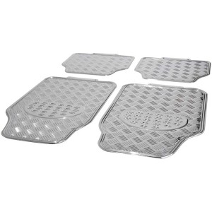 Set di tappetini auto OBI Silverline, 4 pezzi, effetto cromato, design a lamiera mandorlata, per interni auto.