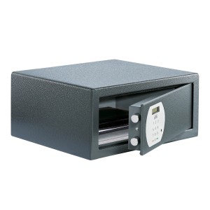 Cassaforte per laptop Burg Wächter Pure Safe PS 130 E LAP, antracite, con porta aperta e serratura elettronica.