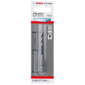 Punta elicoidale HSS Bosch, 3 mm, con codolo esagonale nella confezione.