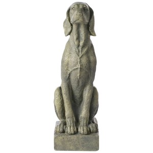 Beliani Gartenskulptur Nairobi: sitzende Hundefigur aus dunkelgrünem Magnesiumoxid mit Used-Look. Ideal für den Garten.