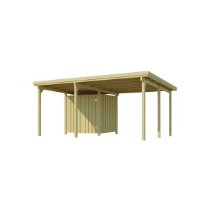 Carport singolo Weka con ripostiglio, legno, tetto in PVC, 512x389 cm.