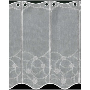 Panneau à lamelles argenté avec broderie graphique, hauteur 60 cm, pour décoration de fenêtre.
