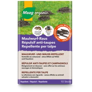 Maag Bâtonnets répulsifs taupes, 10 pcs, pour lutter contre les taupes au jardin.