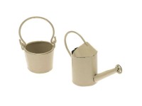 Mini-Gardening Giesskanne und Eimer Creme Höhe 5 cm