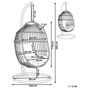 Beliani Sedia sospesa Alba bianca, dimensioni: altezza 200cm, larghezza 102cm, profondità 70cm.