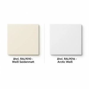 Campioni di colore: Porta interna Brillant Classic in Bianco seta opaco (RAL 9010) e Bianco Artico (RAL 9016).
