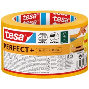 Ruban de masquage Tesa Perfect+ 30x50mm, ruban adhésif jaune pour des bords nets.