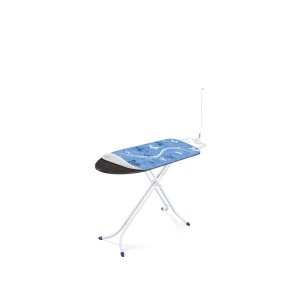 Asse da stiro Leifheit Airboard M Compact, bianco-blu, con poggi ferro e telaio regolabile in altezza.