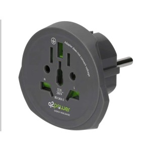 Welt-Adapter Schutzkontakt, 16 A / 250 V, für Reise und Urlaub.