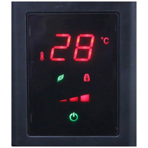 Dettaglio del display digitale del radiatore ad olio Emerio con indicazione della temperatura e comandi.