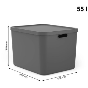 Rotho Multibox Albula 55 l, anthrazit. Stapelbare Aufbewahrungsbox aus Kunststoff mit Deckel und Griffen.