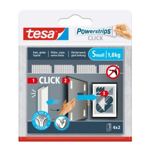 Tesa Powerstrips Click Small, 4 pezzi. Chiodi adesivi per quadri e decorazioni, facile montaggio.