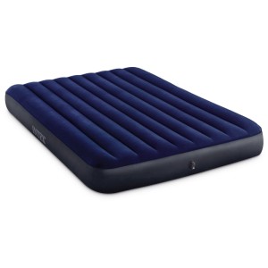 Matelas gonflable Intex Classic Downy bleu, taille Queen, avec pompe et oreillers.
