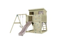 PolarPlay Spielturm Tjorven Schaukel Kletterwand Rutsche Altrosa