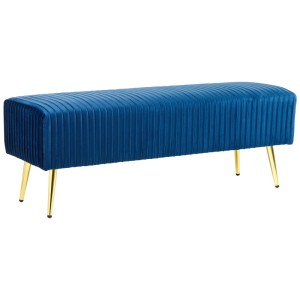 Banc en velours bleu Paterson de Beliani avec pieds dorés, idéal comme repose-pieds.