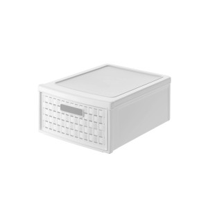 Weiße Rotho Schubladenbox Country klein im Rattan-Design, ideal zur Aufbewahrung.