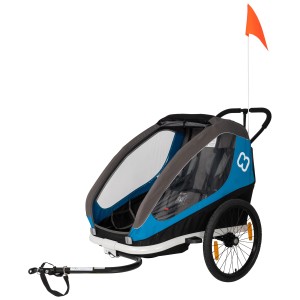 Hamax Fahrradanhänger Traveller, Petrol-Grau, für 2 Kinder mit Sonnenschutz und Rücklicht.