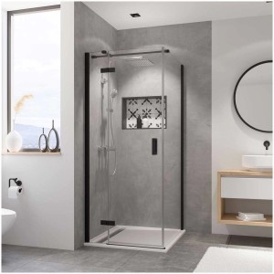 Breuer Panorama Drehtür mit Seitenwand, Schwarz/Klarglas, 90 cm, für Dusche.