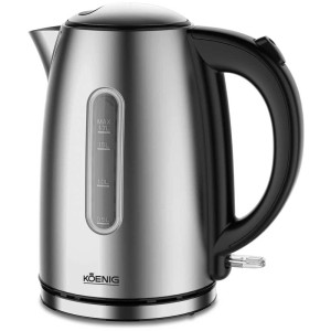Koenig Bollitore Basic Line, acciaio inox, 1.7 l, con indicatore livello acqua e manico nero.