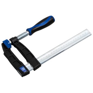 Serre-joint à vis en fonte malléable LUX 200x100 mm Comfort, outil de serrage avec poignée bleu-noir.