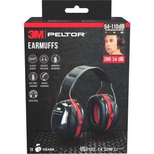 Casque antibruit 3M Peltor H540A, noir/rouge, pour une protection auditive optimale.