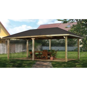 Weka Gartenoase 651 B Gr. 2: Gazebo da giardino in legno con tetto scuro.