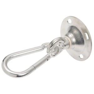 Piastra da soffitto in acciaio zincato con moschettone per sedie sospese, portata 150 kg.