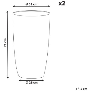 Dimensioni del set di 2 vasi da fiori grigi Beliani Camia, 71x51x51cm, per interni ed esterni.