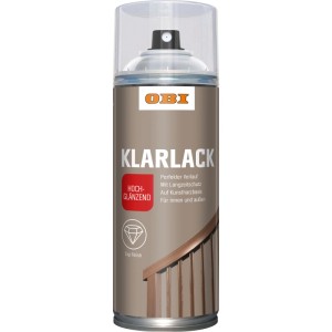 Spray de vernis transparent OBI, transparent, brillant, bombe de 400 ml pour bois, métal, pierre, etc.