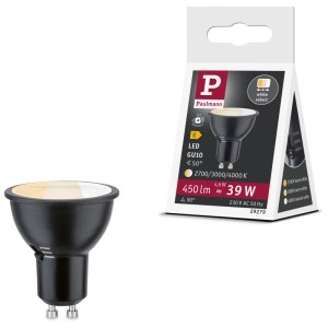 Paulmann LED-Reflektor GU10, matt schwarz, mit DipSwitch für 3 wählbare Lichtfarben, 450 lm, 4,6 W.